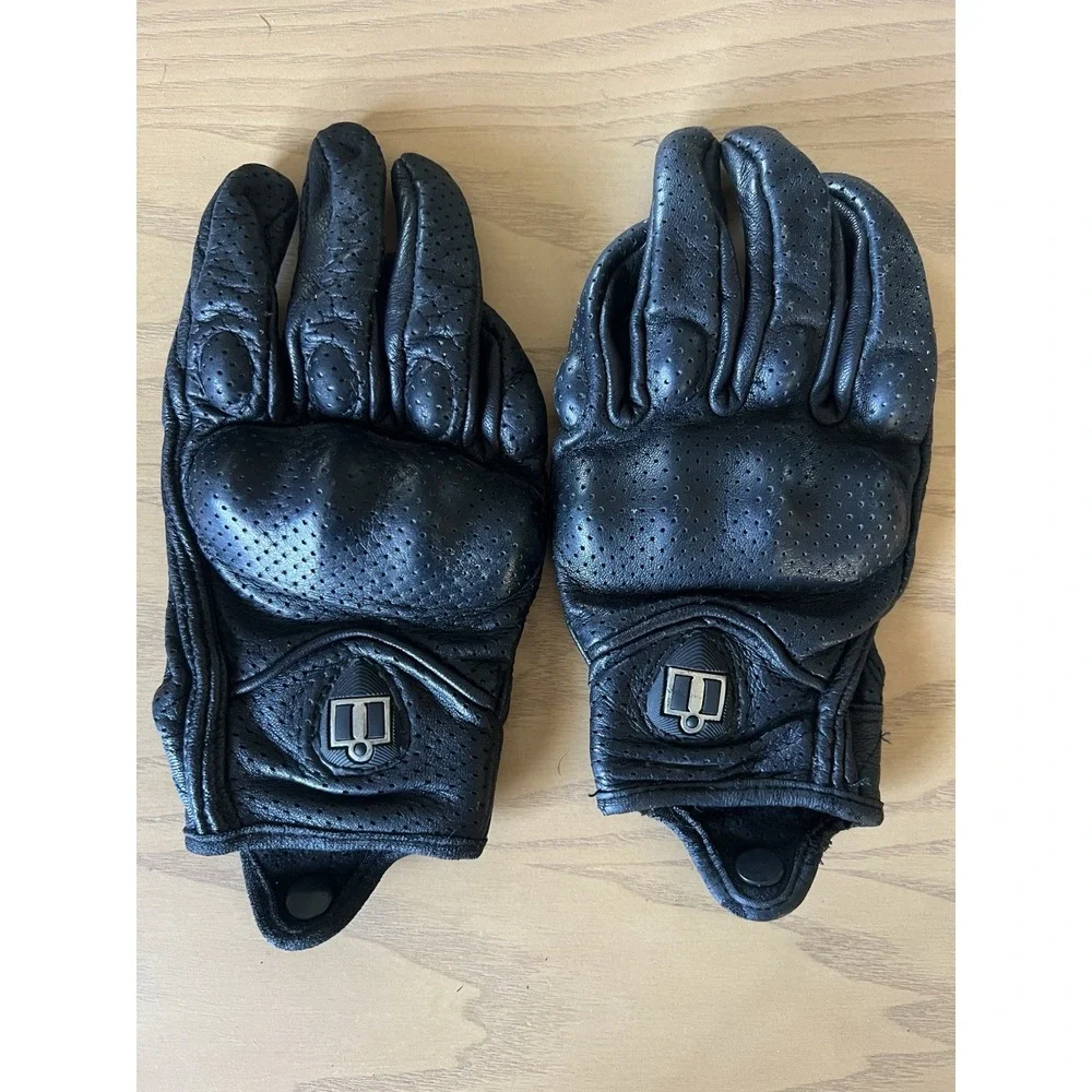⁠Icon Womens Pursuit Perforated Leather Motorcycle Riding Gloves Armored Black⁠